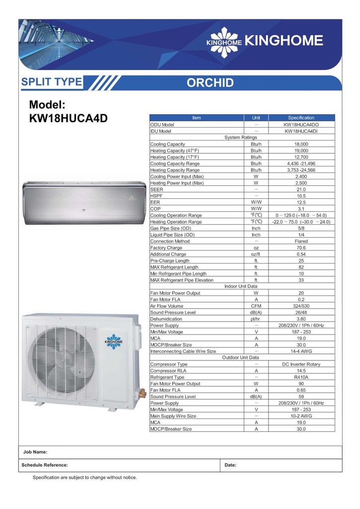 KW18HUCA4D - GREE Kinghome Orchid 1.5 Ton Heat Pump